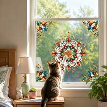 Floral Mandala Window Film, Static Cling Colorful Glass Sticker, Rainbow Glass Decal, Home Kitchen Bathroom Window Decoration - Window Film - View 3