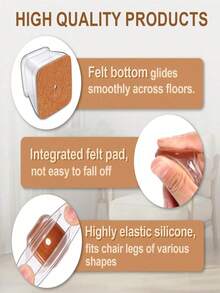 16Pcs Clear Silicone Square Chair Leg Protectors With Non-Slip Felt Pads, Furniture Leg Caps For Hardwood Floors, Noise Reduction - Transparent-2 - View 6