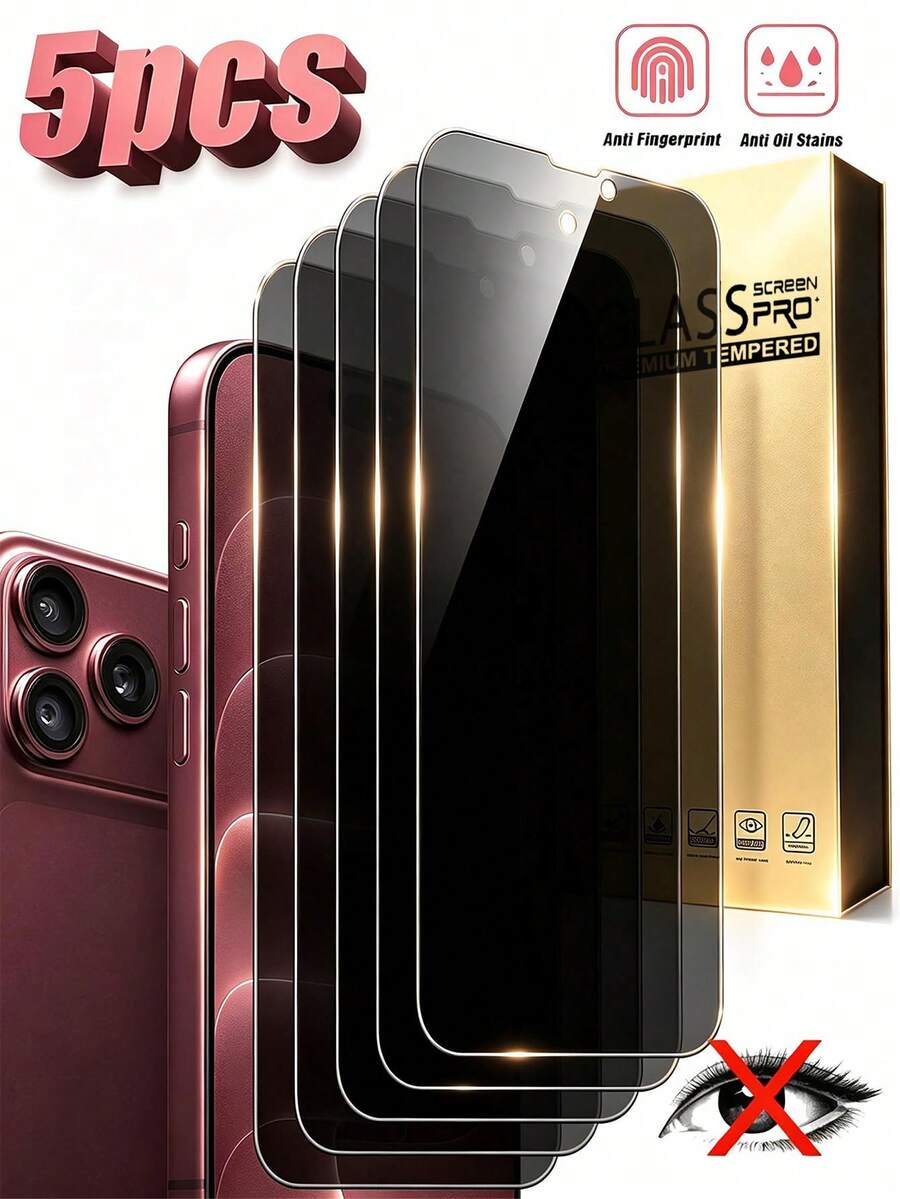 Mr. War Gorilla 5pcs Privacy Tempered Glass Screen Protector, Anti-Peeping Protects Your Privacy, Made Of Tempered Glass Material, High Hardness Anti-Scratch And Anti-Collision, Not Easily Broken, Clear Image Quality, Perfectly Fits Phone Case Compatible With IPhone Duo/18 Promax/18 Pro/17E/17 Pro Max/17 Pro/17Air/17/16 Pro Max/16 Pro/16 Plus/16/15 Pro Max/15 Pro/15 Plus/15/14/13/12 And Other Models.