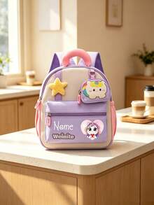1pc Personalized Custom Backpack Fashionable Cute Unicorn, Panda, Puppy, Astronaut Theme Print, Zipper Closure Nylon Material, Comes With Mini Round Coin Purse, Adjustable Shoulder Strap, Handheld, Suitable For School, Commuting, Shopping, Daily Use. Birthday Gift. - Multicolor - View 13