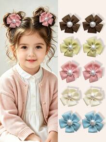 10pcs Cute Girls Pearl Flower Hair Clips, 3D Fabric Petal Design, Children's Bun Hair Clips, Suitable For School, Outings, Festivals, Versatile Energetic Little Girl Hair Accessories - Red - View 12