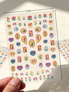 1 Set, Floral Stickers, Junk Journal Supplies, Tulip And Heart Pattern, Vintage Embroidery Style, For Phones, Daily Ornament - To-3752 - View 6