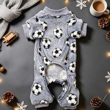 1pc Pet Dog , Sports Football Print Plush Pet Four-Legged Outfit, Suitable For Small/Medium Dogs, Puppies, Cats, For Outdoor And Indoor Wear In Cold Autumn/Winter Weather - Light Grey - View 4