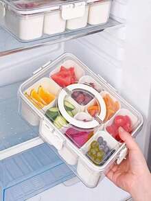 1pc/Divided Tray With Lid, Suitable For Storing Candy, Vegetables, Fruits, Nuts, Etc., Transparent Divided Snack Box, Applicable For Picnic, Party, Refrigerator Storage, Sealed Food Storage Container, Can Be Used For Storing Grains, Spices, Beans, Etc., Snack Box/Prepared Food Box, Divided Tray With Lid And Handle, Meal Prep, Suitable For Entertaining Guests, Kitchen Supplies, Christmas Gift/Back To School Gift. - Beige - View 4