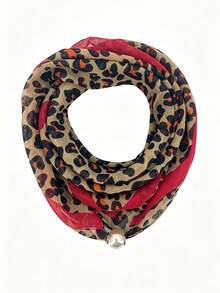 1pc Animal Leopard Print Polyester Fiber Scarf, Soft Ultra-Thin All-Season Decorative Style, Multiple Leopard Print Colors Available, Faux Pearl Magnetic Buckle - Multicolor - View 10