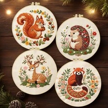 1PC 20*20cm/7.9*7.9in,Forest Animals Embroidery Kit, DIY Handmade Embroidery Set For Adult Beginners, Home Gift, Women's Sewing Gift, Including User Manual, Printed Pattern Fabric, Embroidery Frame, Needle And Thread. - 20*20cm/7.9*7.9in - View 3