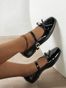Women's Vintage Mary Jane Flats With Double Strap, Suitable For All Seasons - Black - View 3