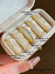 5pcs Minimalist Personalized Cubic Zirconia Colorful Ring Set, Suitable For Women's Daily Casual Wear And Gatherings (No Gift Box) - Yellow Gold - View 4