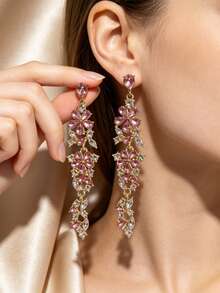 1 Pair Of Fashionable Personalities Long Style Temperament Earrings Suitable For Wedding Parties And Gift Giving ﻿ ﻿ ﻿ - Silver Purple - View 11
