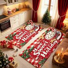 1pc Christmas Series Snowflake & Star Pattern Printed Faux Cashmere Surface TPR Bottom Door Mat, Bathroom Mat, Kitchen Mat, Laundry Room Mat, Holiday Atmosphere Decor, Home Decor, Party Decor, Wedding Decor, Dining & Kitchen Decor - Multicolor - View 2