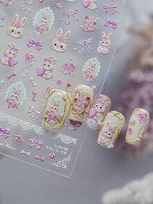1 Embossed Nail Art Luxury Sticker, New Sweet And Cute Cartoon Nail Charm Sticker, Back Adhesive Rose Bunny Sticker, Nail Art Accessory Sticker - Multicolor - View 2