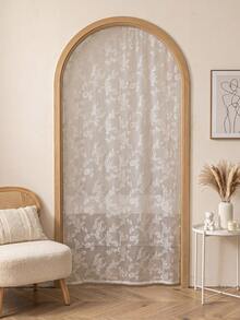 1pc Flower Embroidered Lace Door Curtain, Lace Fabric Door Sheer Curtain For Home - White - View 3