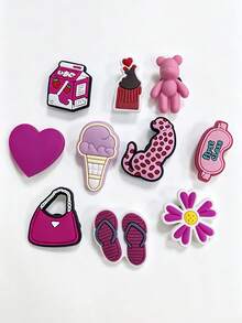 10PCS Pink Fashion Shoe Charms, Assorted Pink Patterns, Easy To Install & Remove, Create Unique Outfits, Perfect For Personal Use & Gifting - Pink - View 2