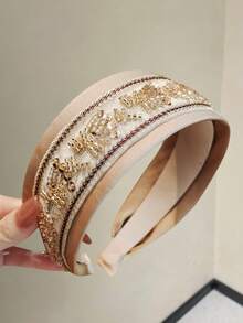 1pc Fashionable Rice Bead Headband, Luxury Elegant High Crown Hair Hoop, Face Washing Hair Accessory For Women - Multicolor - View 2