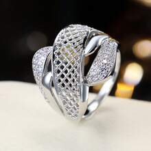 1pc Fashion Wide Hollow Line Wrapped Design Cubic Zirconia Women's Ring - Multicolor - View 3