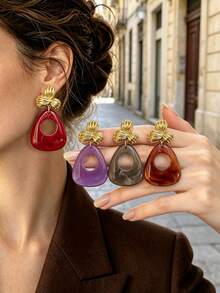 Betykuku 8pcs European & American Fashion Resin Metal Flower Pendant Earrings Set - 4 Pairs Of Flower Sets - View 5