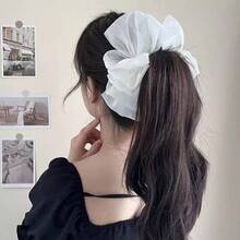 1pc Mesh Bow Hair Claw Clip, Autumn/Winter Hair Claw Head Accessory With Cloud Pleated Bow For Back Of Head - Multicolor - View 4