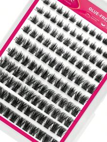 Queenice No Glue Wispy Spiky Individual Cluster Eyelash Extensions, 10‑16mm Mixed Length DIY Lash Clusters With Soft Thin Band, 120pcs D‑Curl Natural Voluminous False Lashes, Lightweight Easy‑To‑Apply Reusable Lashes For Beginners Home Daily Party Makeup - D - View 5