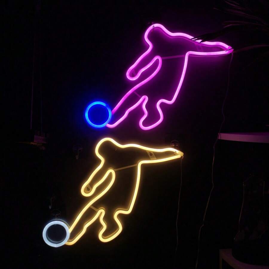 1pc LED Soccer Action Pattern Neon Light Bar Wall Scene Decor Hanging Lamp Battery/USB Powered Romantic Fairy Light Home Holiday Birthday Party Bedroom Room Decoration