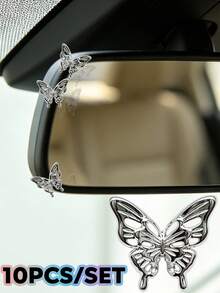 10Pcs Hollow Silver Butterfly Car Interior Decor Stickers, Delicate Butterfly Pattern Auto Decals, Decorative Ornaments For Car Door, Rearview Mirror & Dashboard, Stylish Vehicle Interior Modification Decoration, Eye-Catching Car Interior Accessory - Car Decoration Sticker - View 1