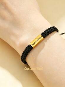 Personalized Name Woven Rope Bracelet, Customizable Date Commemorative Plaque Wristband, Minimalist Adjustable Men's Jewelry, Suitable As Gift For Husband, Boyfriend - Multicolor - View 2
