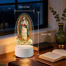 Our Lady Of Guadalupe Praying Pose Ambient Night Light On Auspicious Clouds, USB Powered, With Solid Color Warm Light Base, Warm Redemption Style, Religious Gift For Believers On Easter/Christmas And Other Holidays, Prayer Accessory - Warm Color - View 3