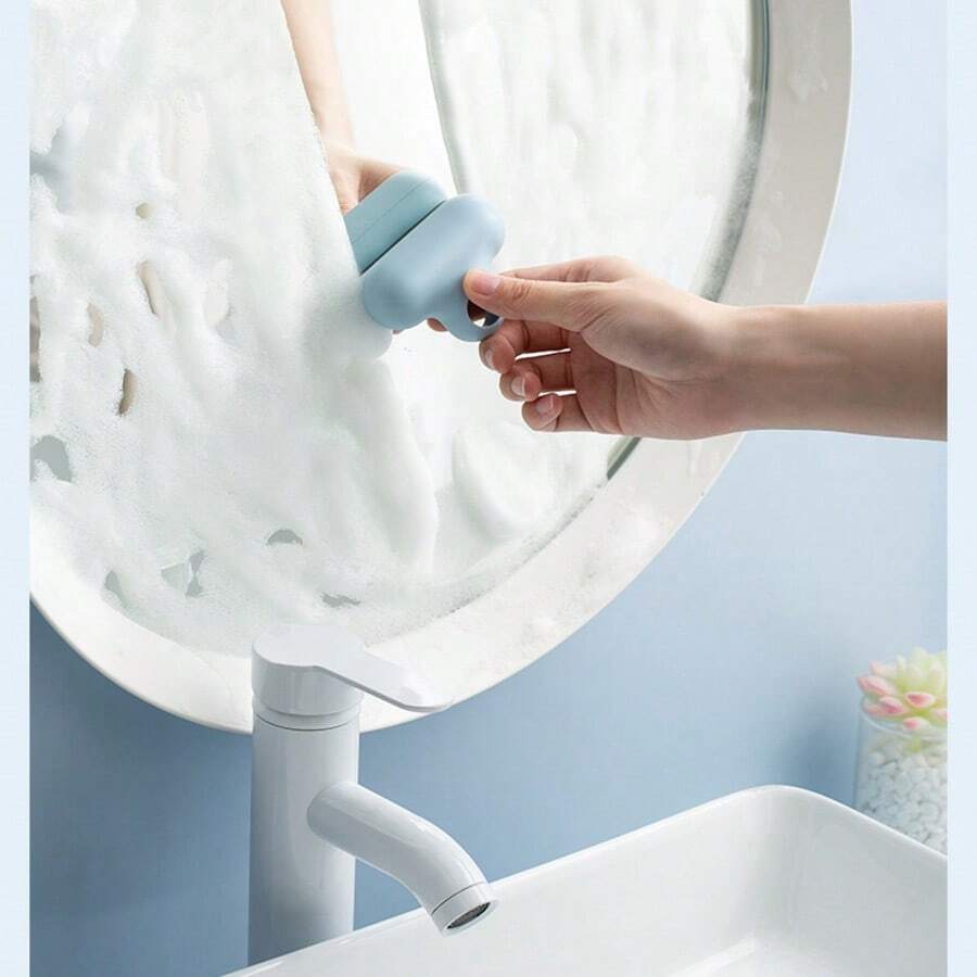 2-In-1 Mini Mirror Squeegee With Cleaning Brush, Bathroom And Car Window Brush, Wall-Mounted Makeup Mirror And Shower Glass Defogger, Portable Glass Scraper