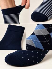 1/4pairs Men's Crew Socks, Mid Calf Socks,Classic Casual Business Dress Socks,Argyle Striped Polka Dot Solid, For Office, Work Daily Wear - Multicolor - View 4