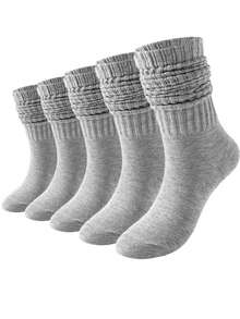 3/5/6 Pairs All-Match Ruched Slouch Socks For Women, Simple Solid Color, Soft Skin-Friendly, Casual Relaxed Style, Versatile Preppy Socks - Multicolor - View 10