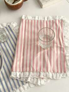 1pc/6pcs Striped Heart Lace Placemat, Elegant Dining Table Mat, Coffee Coaster, Tableware Decor Mat - Multicolor - View 6