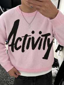1 buah Sweater Rajut Lengan Panjang Gaya Kampus Minimalis Kreatif dengan Huruf untuk Anak Laki-laki/Remaja Laki-laki - Berwarna merah muda - View 8
