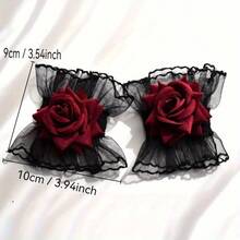 ExquisiteGothic Black Lace Ruffle Rose Cuff, Vintage Wrist Accessory, Ideal Christmas Gift For Women's Makeup And Party - Multicolor - View 10