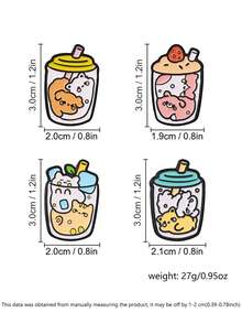 Set 4 Bros Enamel Hewan Boba Tea Kawaii, Pin Kerah Kartun Hewan Peliharaan Lucu untuk Dekorasi Ransel dan Jaket - MultiWarna - View 3