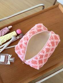 MEYOU FAIRY AGG, Pink Large Makeup Bag For Women, Diamond Grid Inner Bag, Small And Fresh Portable Travel Wash Bag, Twill Pattern For Easy Carrying, Versatile Skincare Storage Bag - Multicolor - View 7