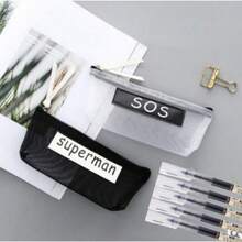 Minimalist Transparent Mesh Pencil Case, Zippered Stationery Bag, Creative Large Capacity Pencil Holder Storage Bag For Students, Simple Pencil Pouch For Men And Women - Multicolor - View 2
