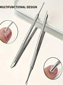 1pc New Upgraded Metal Silver Double-Ended CuticlePusher And Cutter Remover Salon Quality StainlessSteel Gel Nail Polish Scraper Professional Manicure NailCare Cleaning Tool For Fingernails And ToenailsHandmade Nail Art - Silver - View 1
