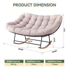Aoxun Oversized Garden Rocking Chair With Cushion And Heavy-Duty Metal Frame For Patio,Balcony And Garden, Light Grey - Light Grey - View 2
