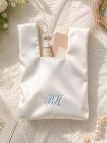 Personalized Embroidered Satin Knot Bag, Custom Bridal Clutch For Wedding Guest, Japanese Wrist Pouch, Bridesmaid Gift, Party Favor - Multicolor - View 4