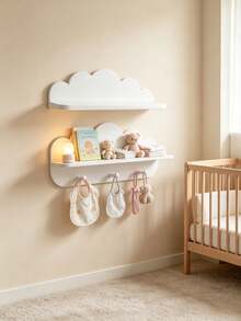 1/2/3pcs Cloud-Shaped Baby Room Wall Shelf, Floating Storage Rack With Hooks, Baby Room Decor Organizer, Suitable For Baby Accessories And Supplies - Multicolor - View 10