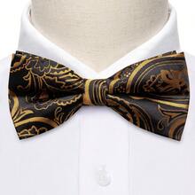 5Pcs Men Khaki Paisley Jacquard Bow Tie Pocket Square Cufflinks Ring Boutonniere Set, Cufflinks Pattern Random For Wedding Business Party - Khaki - View 3