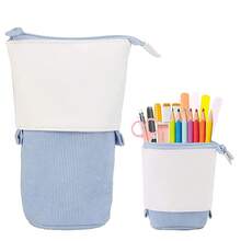 1pc Black/Pink/Blue Canvas Pencil Case, Teen Stationery, Retractable Pencil Case, Zippered Canvas Bag, Vertical Pencil Case. Random Color, Random Packaging - A - View 1