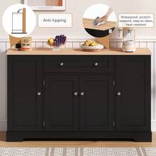 Multifunctional Kitchen Sideboard - 138 Cabinet With Drawer, Shelf & Adjustable Shelves - Modern Design With Tip-Over, Kitchen, Living Room & Bedroom - Black + MDF - View 2