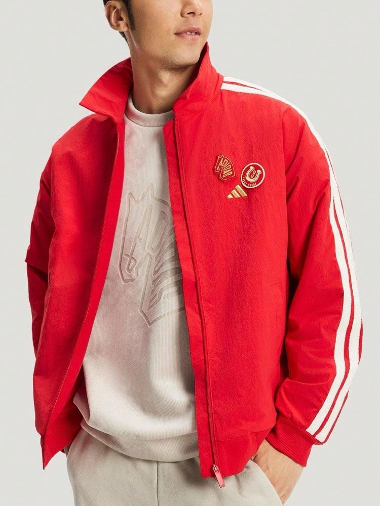 Áo khoác adidas nam tay dài dáng rộng, lót lông, vải dệt thoi chống thấm nước, phong cách thể thao thường ngày, màu đỏ - Đỏ - Xem 1