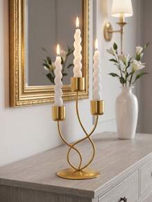 3-Arm Metal Candelabra Candle Holder, Wedding Candle Stand, Candlelight Dinner, Party Dinner, Home Dining Table Decor, Table Centerpiece, Birthday Party, Wedding Dining, Home Decor, Gift Candelabra - Elegant Style - View 6