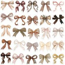 50Pcs Brown Bow Sticker Pack, Vintage Plaid Ribbon Bow Decals, Decorative Stickers For Water Bottle, Laptop, Phone Case, Journal, Scrapbook, Coquette Aesthetic Decor - A - View 2
