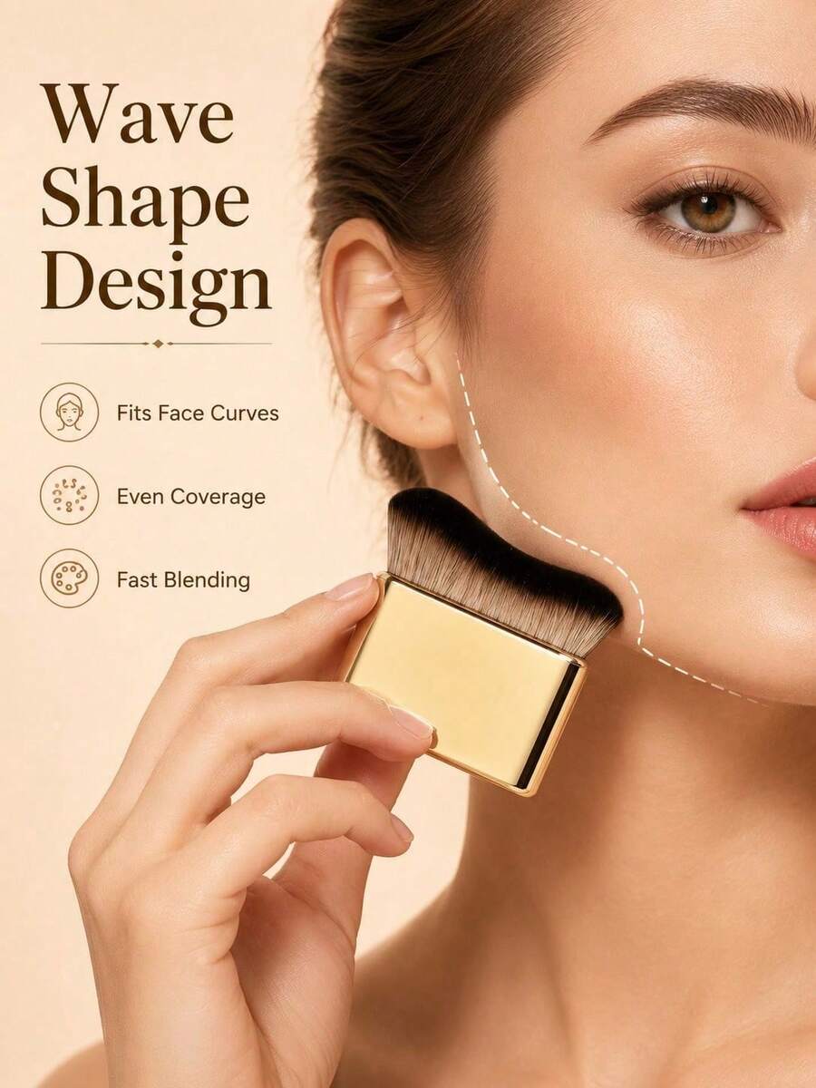 Gold Body Makeup Brush, Portable Curved Foundation Blending Brush, Dense Soft Bristles, Suitable For Liquid Foundation, Body Lotion, Concealer, Blush, Contour, Powder Products For Face And Body Makeup, Travel And Gift Choice - Multicolor - View 1