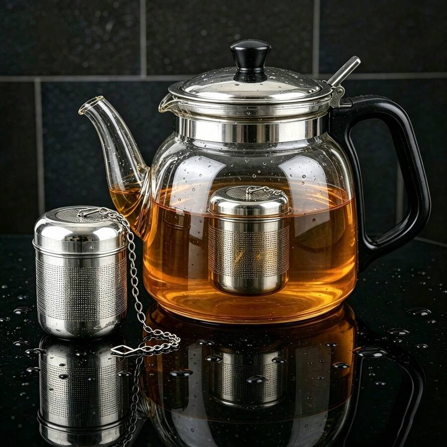 1個不鏽鋼茶濾網 茶濾器 耐用可重複使用調料容器 適用於散裝茶葉、香料與燉煮調料 - 銀色 - 查看 1