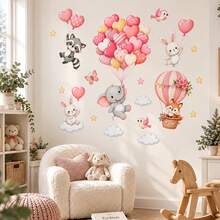 Dreamy Animal Balloon Wall Stickers, Cloud Hot Air Balloon Decals, Cute Rabbit Elephant Fox Wall Decor, Bedroom Home Decoration - Cute Wall Stickers - View 5