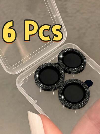 ZYONS 6-Pack Camera Lens Protector Tempered Glass Metal Frame Compatible With Iphone 18 Pro Max/Duo/17/17 Air/17 Pro/17 Pro Max/16/16 Pro/16 Plus/16 Pro Max 16/15/14/13/12/11 HD Clear Black Glitter Diamond Birthday Gift Anniversary Party