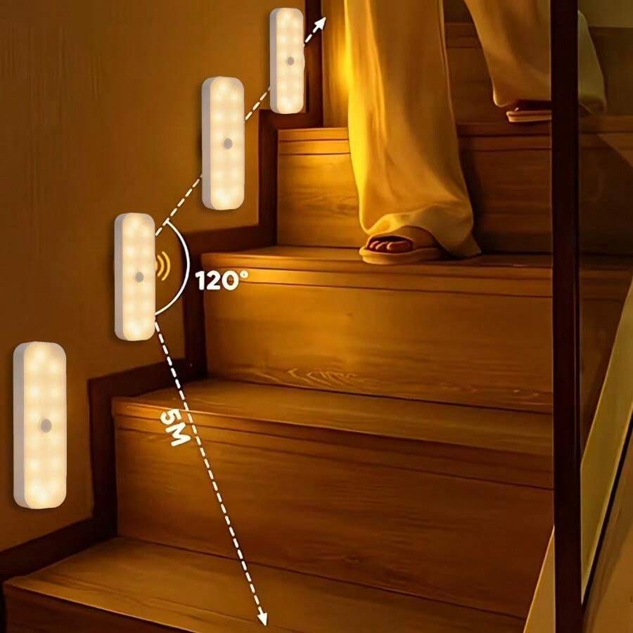 VOLACI Set 3 buah Lampu Sensor LED Dinding, Bentuk Persegi Panjang, Cahaya Hangat/Putih, Sensor Gerak Cerdas, Penerangan Rumah, Dapat Diisi Ulang USB, Pemasangan Mudah dengan Gantungan Magnetik, Cocok untuk Dapur, Lemari Penyimpanan, Tangga, Rak Lorong, Penggunaan di Rumah dan Kantor